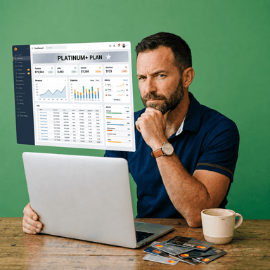 Solo contractor frustrated by a bloated enterprise dashboard packed with unused features and upsell banners